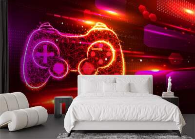 2d illustration game joystick in digital background Wall mural