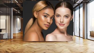 African caucasian beauty women two portrait. Clean skin ethnic concept Wall mural