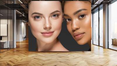 African caucasian beauty women two portrait. Clean skin ethnic concept Wall mural