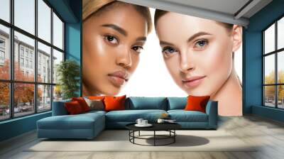 African caucasian beauty women two portrait. Clean skin ethnic concept Wall mural