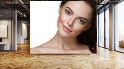 Beautiful face woman closeup isolated on white healthy skin Wall mural