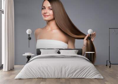 Beautiful hair woman healthy smooth hairstyle female beauty Wall mural