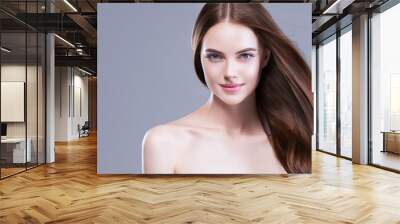 Beautiful hair woman long brunette hairsstyle healthy skin Wall mural