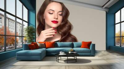 Beautiful hair woman long brunette hairsstyle healthy skin Wall mural