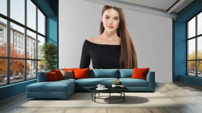 Beautiful hair woman long brunette hairsstyle healthy skin Wall mural