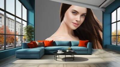 Beautiful hair woman long brunette hairstyle female healthy skin beauty makeup cosmetic concept Wall mural