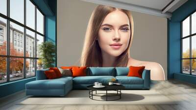 Beautiful long hair smooth woman with perfect hairstyle young model Wall mural