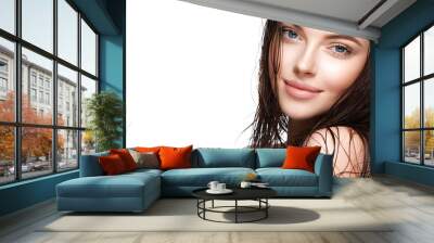 Beautiful woman cosmetology face closeup beauty skin care female portrait isolated on white Wall mural