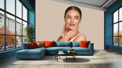 Beautiful woman face healthy clean skin close up beauty young model Wall mural