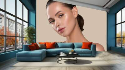 Beautiful woman face healthy skin closeup beautiful female studio portrait Wall mural