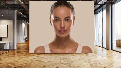 Beautiful woman face healthy skin natural make up close up Wall mural