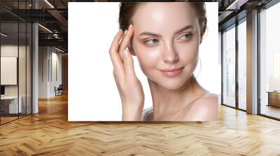 Beauty face healthy skin woman isolated on white Wall mural