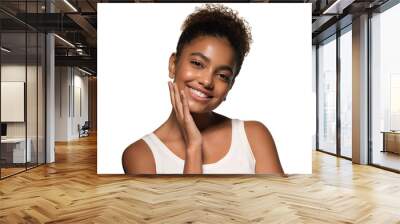 Beauty portrait of african american woman with clean healthy skin. Smiling  beautiful black girl hair in afro style Wall mural