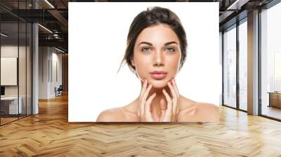 Beauty skin care healthy hair and soft skin woman natural makeup isolated on white Wall mural