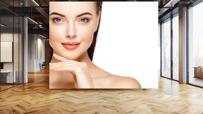 Beauty woman face with healthy skin lips natural makeup healthy fresh skin and hair isolated on white Wall mural