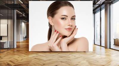 Beauty woman healthy skin face hair and natural makeup beautiful portrait Wall mural