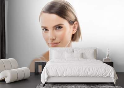 Clean skin woman natural makeup beauty healthyskin isolated on white Wall mural