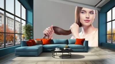 Healthy hair brunette woman beautiful with long hairstyle beauty concept Wall mural