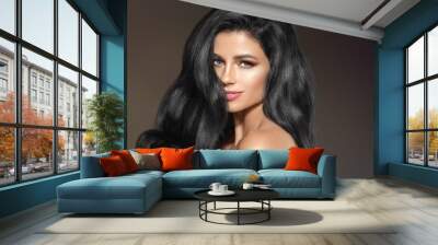 Healthy skin woman beautiful face close up over gray background Wall mural