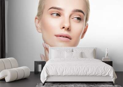 Healthy skin woman face blonde natural makeup womanbeauty skin care isolated on white Wall mural