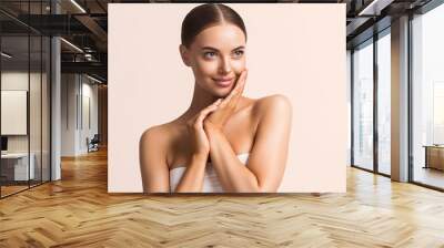 Healthy skin woman natural make up beauty face closeup Wall mural