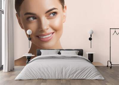 Healthy teeth smile woman beauty face natural make up Wall mural