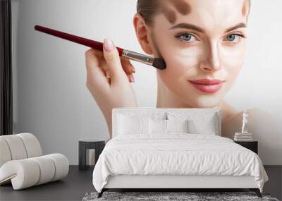 Make up woman face brush lines beauty model face cosmetic skin tone portrait Wall mural