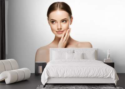 Natural beauty nails and skin healthy and beauty pure woman face isolated on white Wall mural