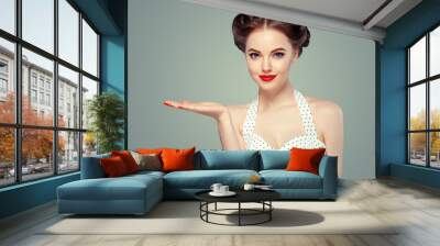 Pinup woman beauty portrait vintage retro girl model in polka dot dress Wall mural