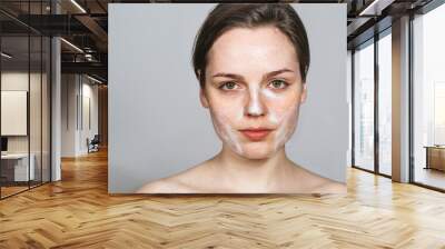 Woman soap face clean skin beauty spa skin care female portrait close up Wall mural