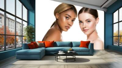 Women portrait mix races black skin and white skin female beauty Wall mural