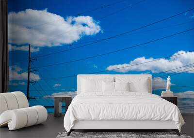 Power Lines Blue Sky Wall mural