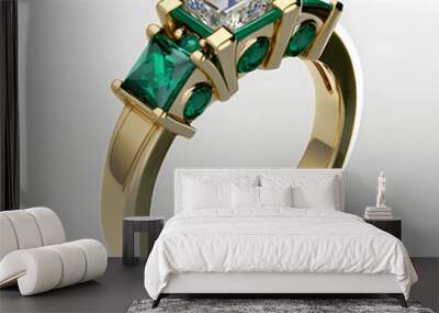 A gold ring with a green stone in the center. Generative Ai Wall mural