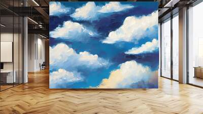 Abstract clouds blue sky oil painting background. Generative ai Wall mural