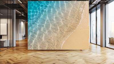 abstract sand beach from above with light blue transparent water wave and sun lights, summer vacatio Wall mural