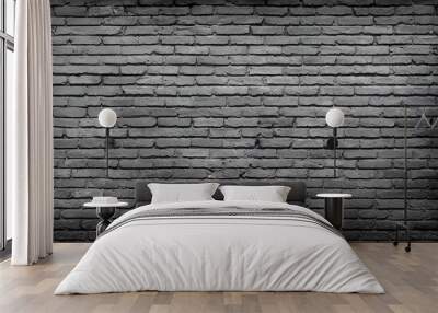 Black brick wall texture, brick surface for background. Vintage wallpaper. Wall mural