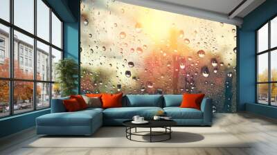 Drops of rain on glass with filter effect retro vintage style Wall mural