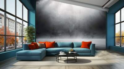 Empty dark abstract cement wall and gradient studio room with smoke float up interior texture for display products wall background. Wall mural