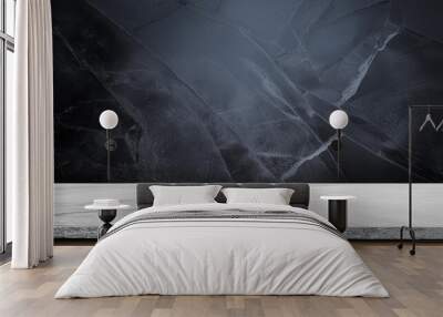 empty grey marble tabletop with dark black cement stone background for product displayed in rustic mood and tone. luxury background for product stand with empty copy space for party, promotion. Wall mural