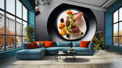 food elegant expensive dish plate dark black gourmet dinner chef Wall mural