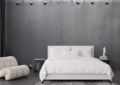 Gray flat sheet metal fastened with rivets with frame for writing messages. Suitable for making background images and banner designs. Wall mural