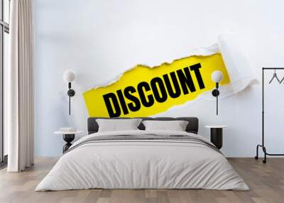 Text discount on a torn paper. Wall mural