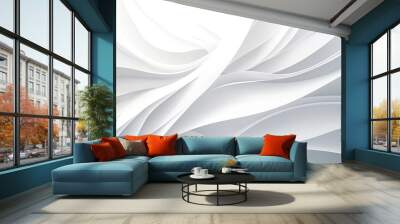 Abstract white wavy shapes futuristic banner. Glowing retro waves background Wall mural