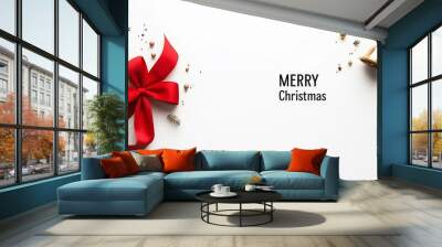 Christmas Banner with Red ribbon Wall mural