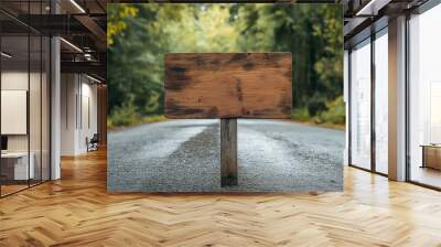 Empty wooden sign on the road, ideal for adding text with copy space image. Wall mural