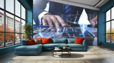 businessman working with modern computer and business strategy as concept Wall mural