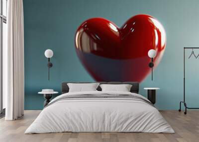 Red heart on blue background. A great symbol of love, care and relationships. Valentine's Day. Wall mural