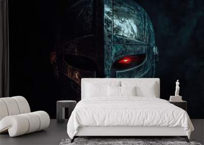 spartan helmet in cyberpunk style with red cyber eyes Wall mural