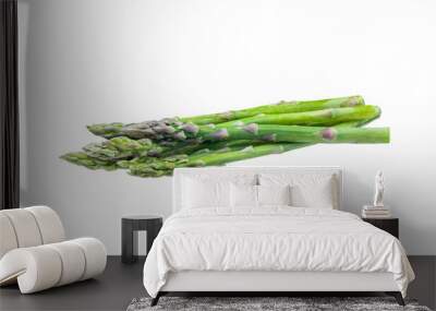 Fresh ripe green asparagus in bunch isolated on a white background. Full Depth of field. Focus stacking Wall mural