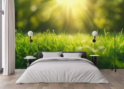 Green grass and sunlight banner background Wall mural